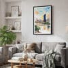 02 - Framed Brisbane Skyline Watercolor Canvas Print - Skandinavian Living Room.jpg