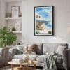 02 - Framed California Laguna Beach Watercolor Canvas Print - Skandinavian Living Room.jpg