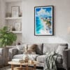 02 - Framed Cancun Mexico Watercolor Canvas Print - Skandinavian Living Room.jpg
