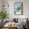 02 - Framed Lake Tahoe Cabin Watercolor Canvas Print - Skandinavian Living Room.jpg