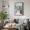 02 - Framed Medellin Old Town Watercolor Canvas Print - Skandinavian Living Room.jpg
