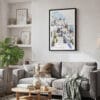 02 - Framed Santorini Blue Dome - Watercolor Canvas Print - Skandinavian Living Room.jpg