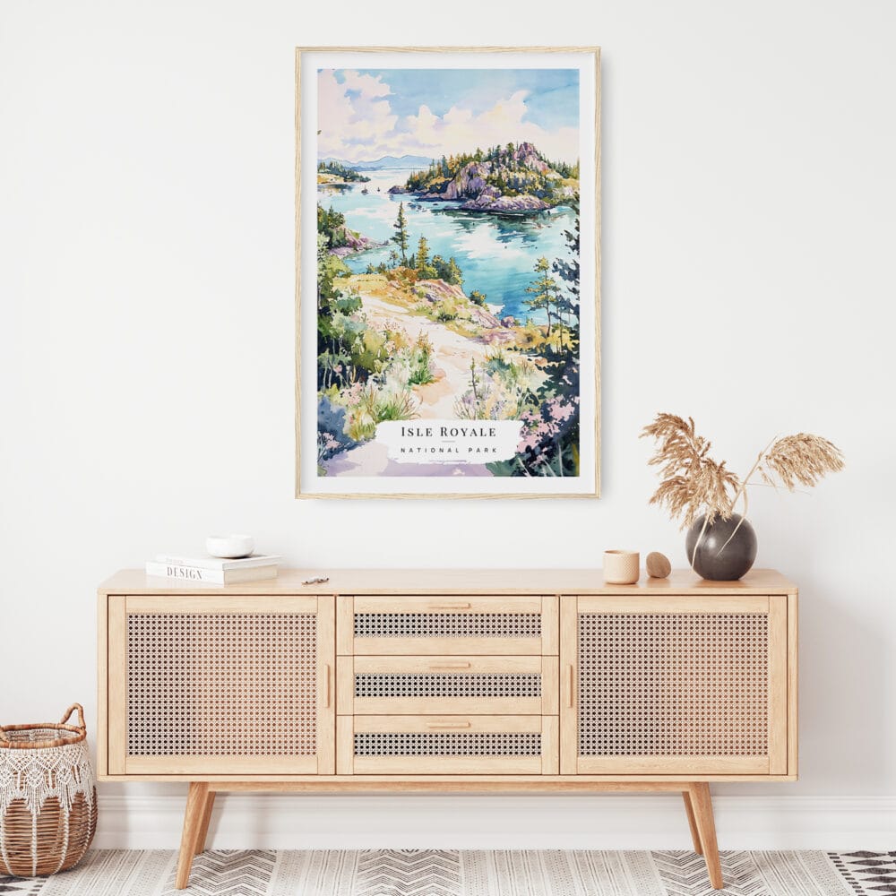 02 - Isle Royale National Park Watercolor Art Print Hanging above Shelf.jpg 02 - Isle Royale National Park Watercolor Art Print Hanging above Shelf.jpg