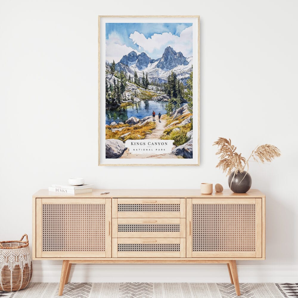 02 - Kings Canyon National Park Watercolor Art Print Hanging above Shelf.jpg 02 - Kings Canyon National Park Watercolor Art Print Hanging above Shelf.jpg