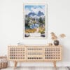 02 - Kings Canyon National Park Watercolor Art Print Hanging above Shelf.jpg