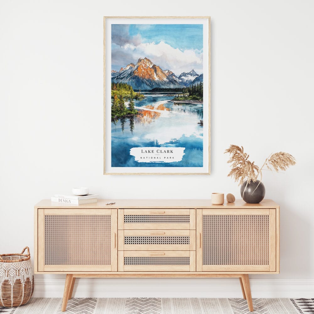 02 - Lake Clark National Park Watercolor Art Print Hanging above Shelf.jpg 02 - Lake Clark National Park Watercolor Art Print Hanging above Shelf.jpg