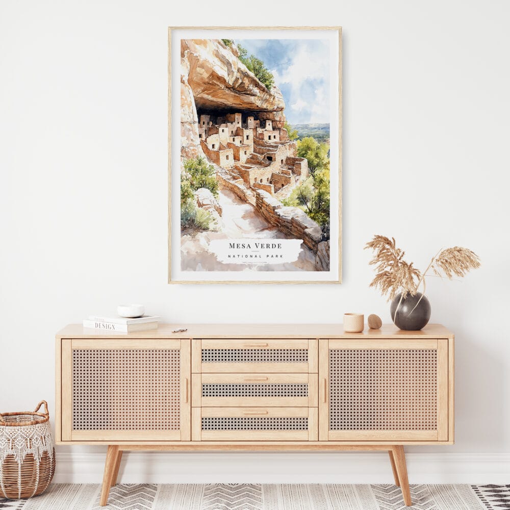 02 - Mesa Verde National Park Watercolor Art Print Hanging above Shelf.jpg 02 - Mesa Verde National Park Watercolor Art Print Hanging above Shelf.jpg