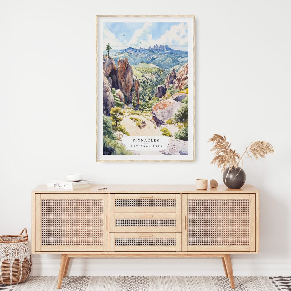 02 - Pinnacles National Park Watercolor Art Print Hanging above Shelf.jpg 02 - Pinnacles National Park Watercolor Art Print Hanging above Shelf.jpg