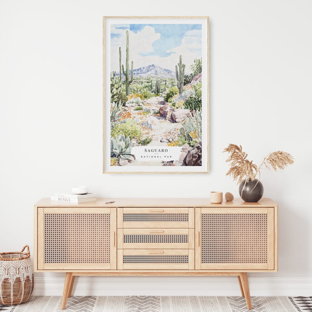 02 - Saguaro National Park Watercolor Art Print Hanging above Shelf.jpg 02 - Saguaro National Park Watercolor Art Print Hanging above Shelf.jpg