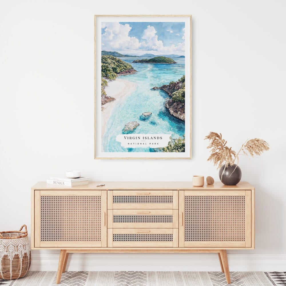 02 - Virgin Islands National Park Watercolor Art Print Hanging above Shelf.jpg 02 - Virgin Islands National Park Watercolor Art Print Hanging above Shelf.jpg