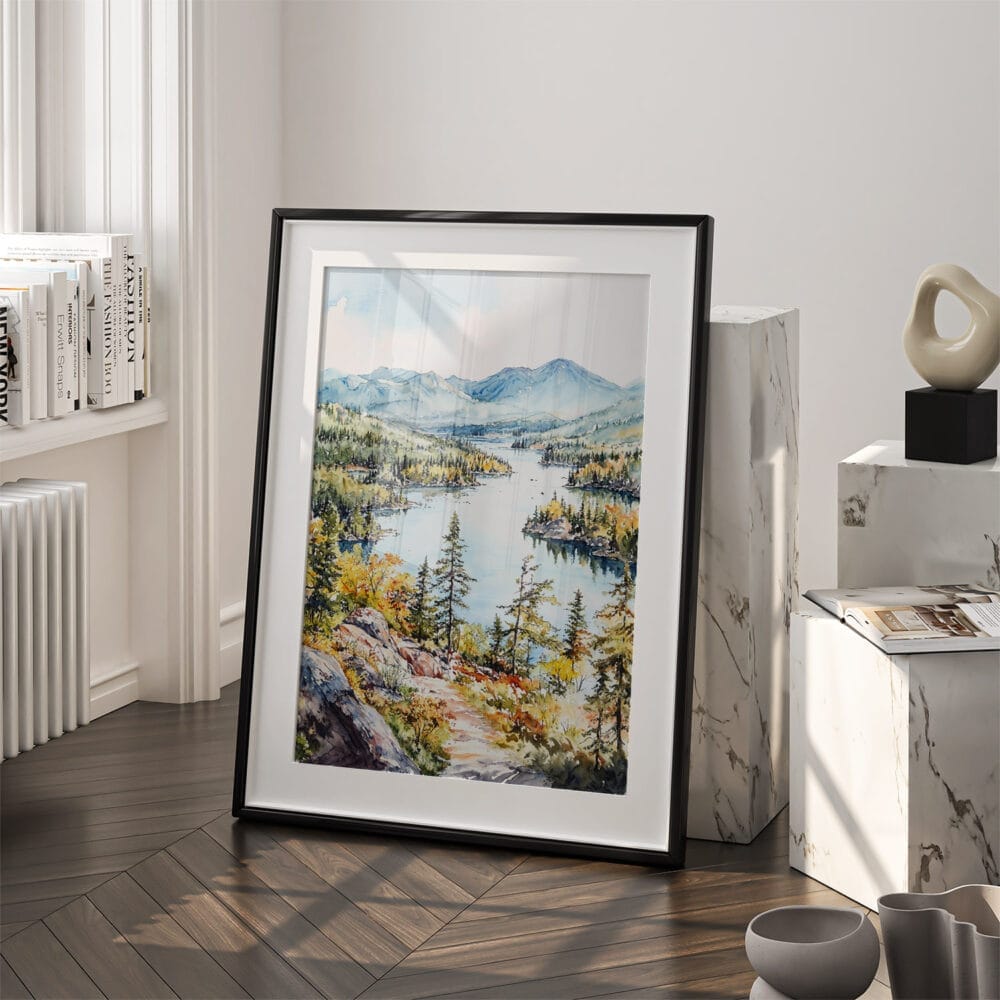 03 - Adirondack Mountains Watercolor Art - Digital Downloads - Frame Standing on floor.jpg 03 - Adirondack Mountains Watercolor Art - Digital Downloads - Frame Standing on floor.jpg