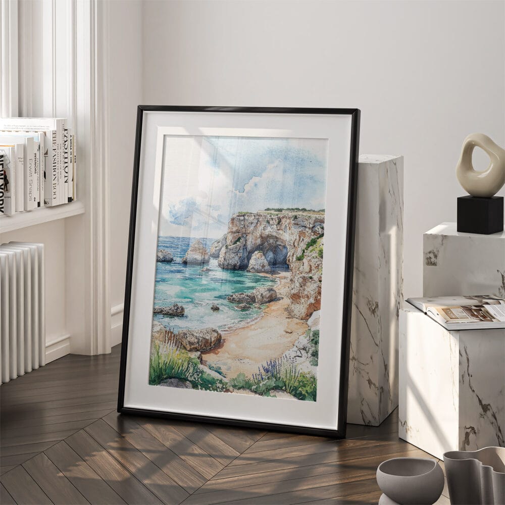 03 - Algarve Portugal Watercolor Art - Digital Downloads - Frame Standing on floor.jpg 03 - Algarve Portugal Watercolor Art - Digital Downloads - Frame Standing on floor.jpg