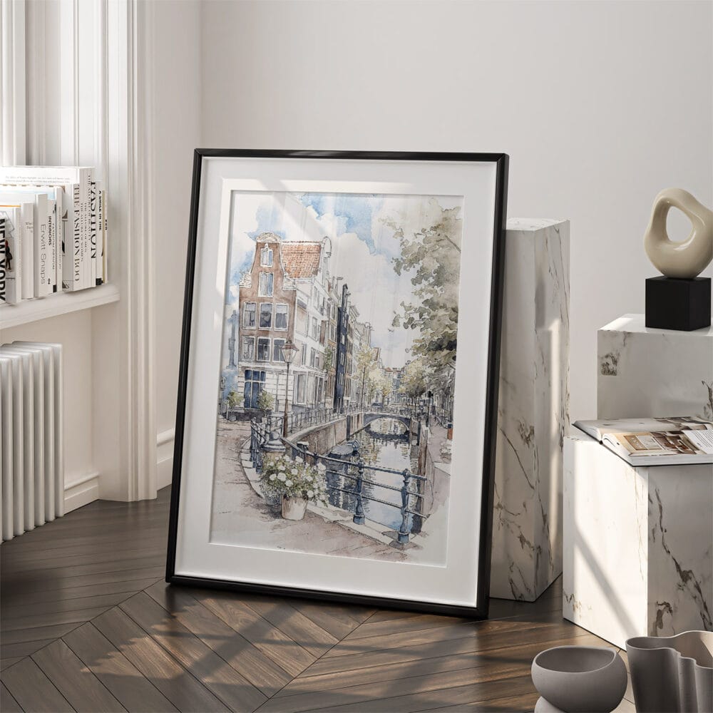 03 - Amsterdam Watercolor 1 Art - Digital Downloads - Frame Standing on floor.jpg 03 - Amsterdam Watercolor 1 Art - Digital Downloads - Frame Standing on floor.jpg