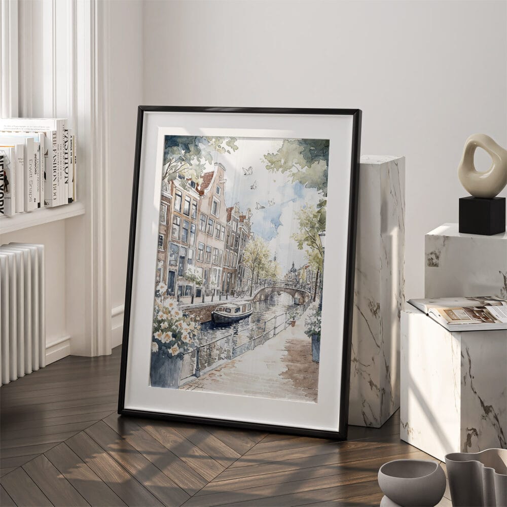 03 - Amsterdam Watercolor 2 Art - Digital Downloads - Frame Standing on floor.jpg 03 - Amsterdam Watercolor 2 Art - Digital Downloads - Frame Standing on floor.jpg