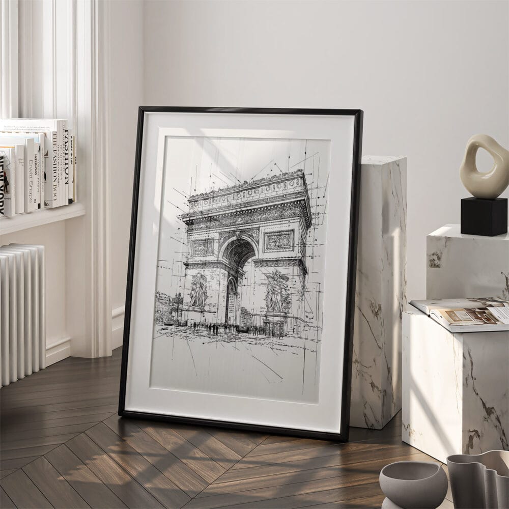 03 - Arc De Triomphe Pencil Drawing Art - Digital Downloads - Frame Standing on floor.jpg 03 - Arc De Triomphe Pencil Drawing Art - Digital Downloads - Frame Standing on floor.jpg