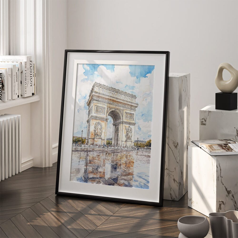 03 - Arc De Triomphe watercolor Art - Digital Downloads - Frame Standing on floor.jpg 03 - Arc De Triomphe watercolor Art - Digital Downloads - Frame Standing on floor.jpg