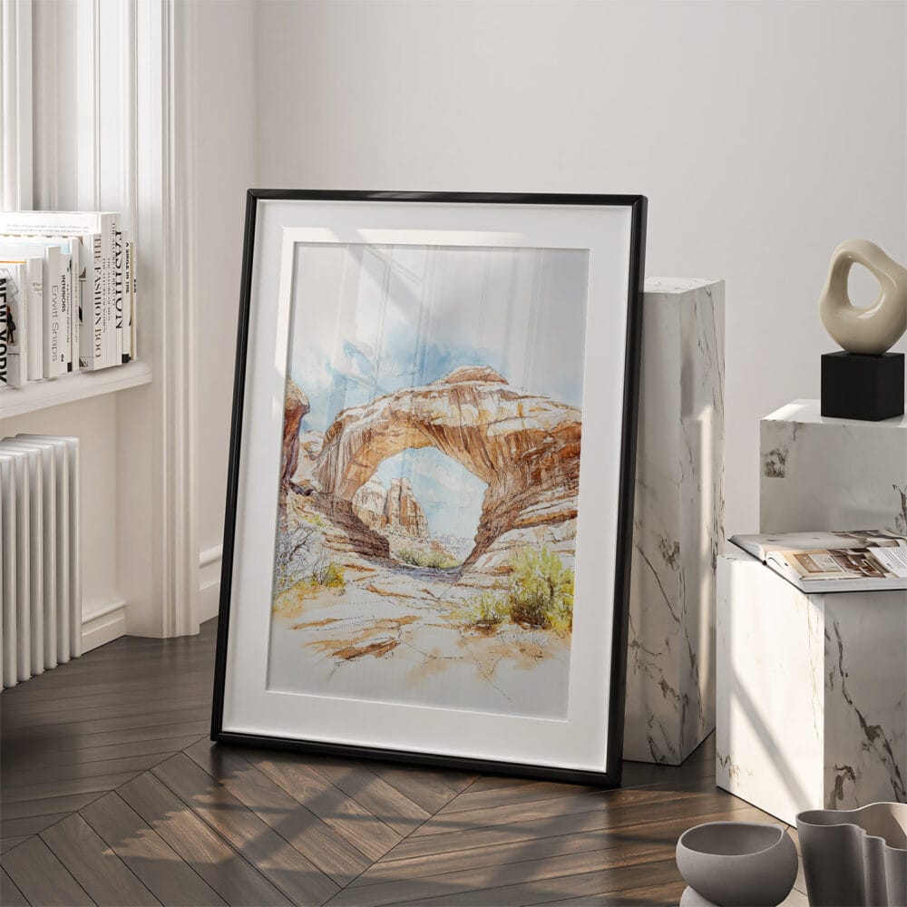 03 - Arches National Park Watercolor Art - Digital Downloads - Frame Standing on floor.jpg 03 - Arches National Park Watercolor Art - Digital Downloads - Frame Standing on floor.jpg