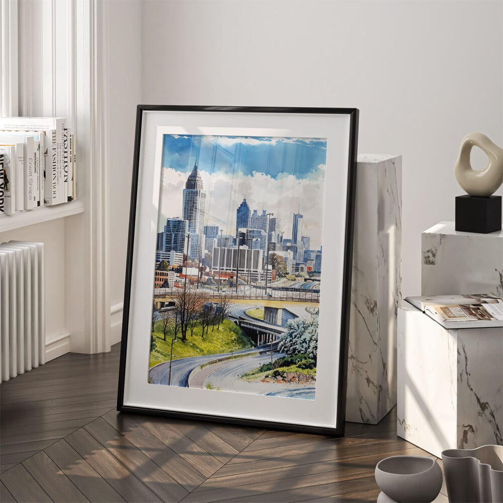 03 - Atlanta Skyline Watercolor Art - Digital Downloads - Frame Standing on floor.jpg 03 - Atlanta Skyline Watercolor Art - Digital Downloads - Frame Standing on floor.jpg
