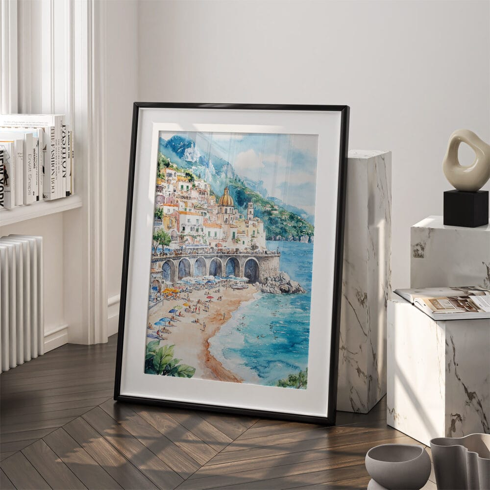 03 - Atrani Italy Watercolor Art - Digital Downloads - Frame Standing on floor.jpg 03 - Atrani Italy Watercolor Art - Digital Downloads - Frame Standing on floor.jpg