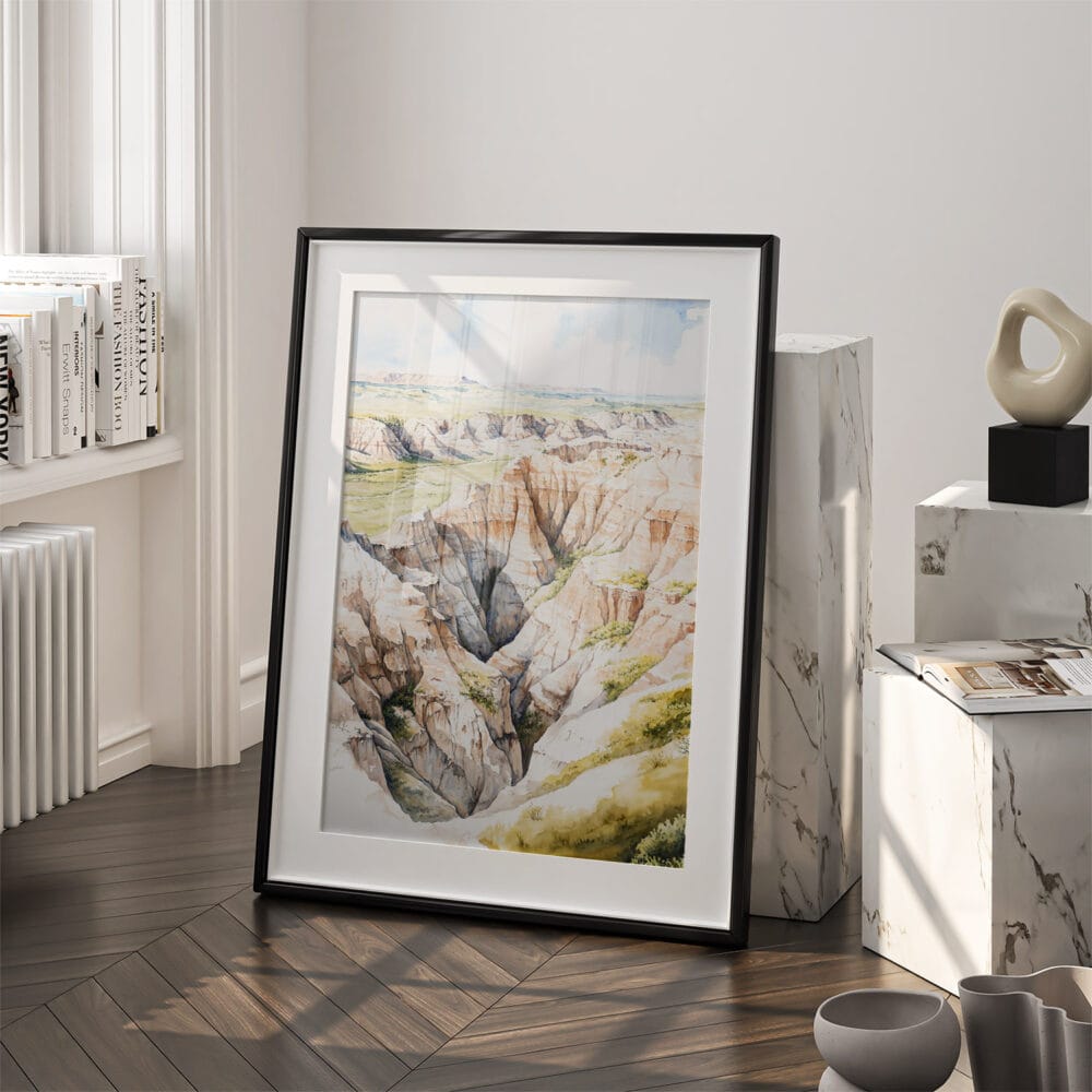 03 - Badlands Watercolor Art - Digital Downloads - Frame Standing on floor.jpg 03 - Badlands Watercolor Art - Digital Downloads - Frame Standing on floor.jpg