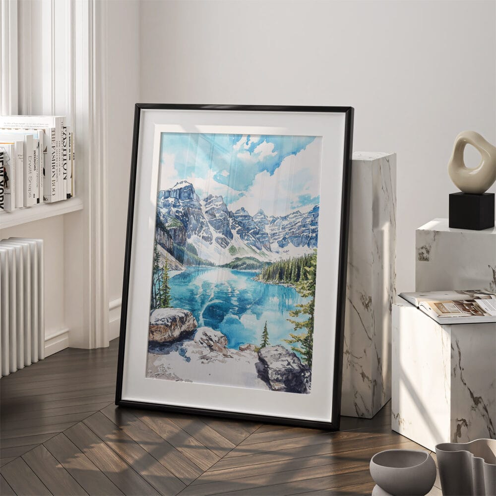 03 - Banff National Park Watercolor Art - Digital Downloads - Frame Standing on floor.jpg 03 - Banff National Park Watercolor Art - Digital Downloads - Frame Standing on floor.jpg
