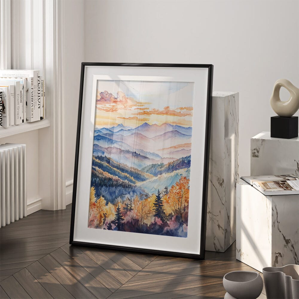 03 - Blue Ridge Mountains Watercolor Art - Digital Downloads - Frame Standing on floor.jpg 03 - Blue Ridge Mountains Watercolor Art - Digital Downloads - Frame Standing on floor.jpg