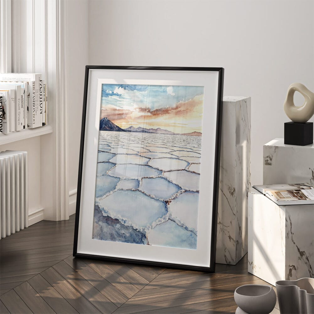 03 - Bolivia Salar de Uyuni Watercolor Art - Digital Downloads - Frame Standing on floor.jpg 03 - Bolivia Salar de Uyuni Watercolor Art - Digital Downloads - Frame Standing on floor.jpg