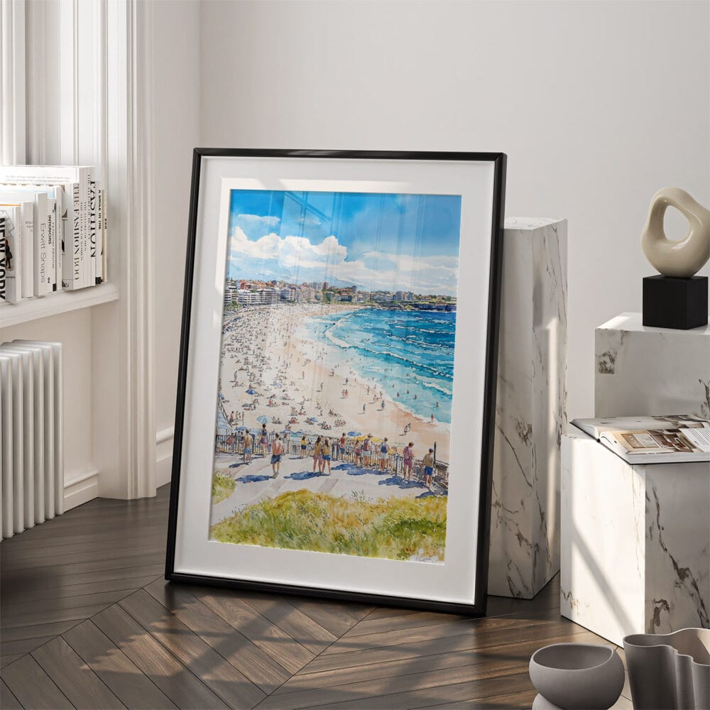 03 - Bondi Beach Watercolor Art - Digital Downloads - Frame Standing on floor.jpg 03 - Bondi Beach Watercolor Art - Digital Downloads - Frame Standing on floor.jpg