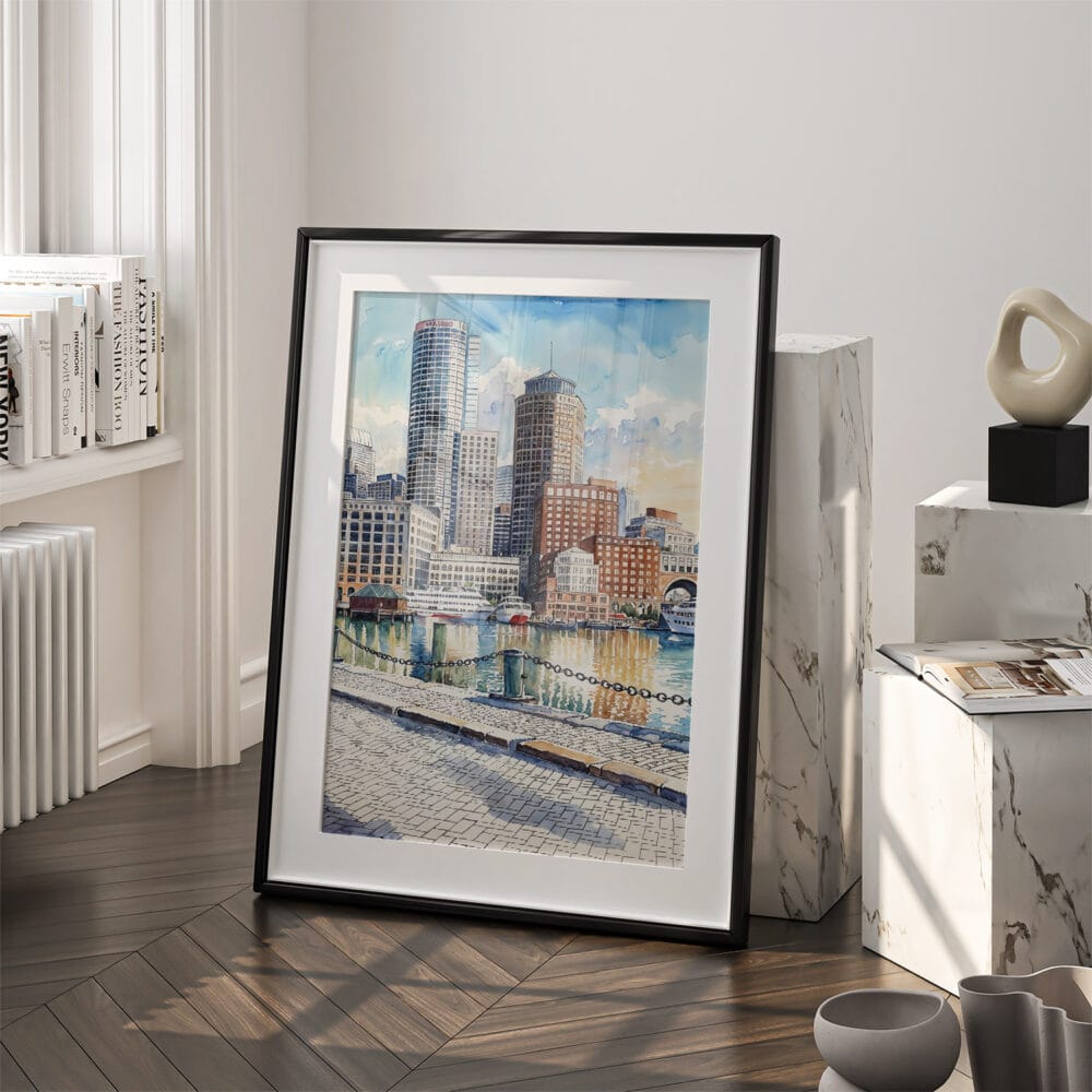 03 - Boston Harbor Watercolor Art - Digital Downloads - Frame Standing on floor.jpg 03 - Boston Harbor Watercolor Art - Digital Downloads - Frame Standing on floor.jpg