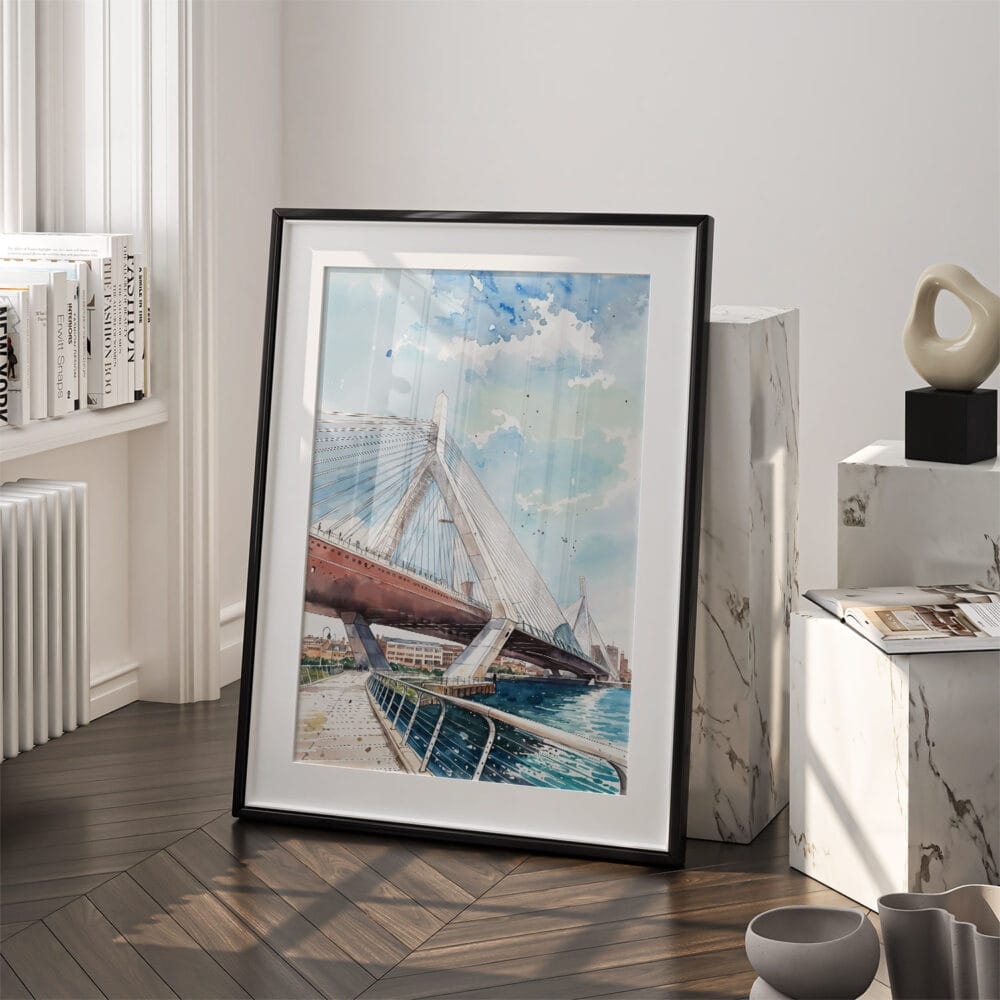 03 - Boston Zakim Bridge Watercolor Art - Digital Downloads - Frame Standing on floor.jpg 03 - Boston Zakim Bridge Watercolor Art - Digital Downloads - Frame Standing on floor.jpg