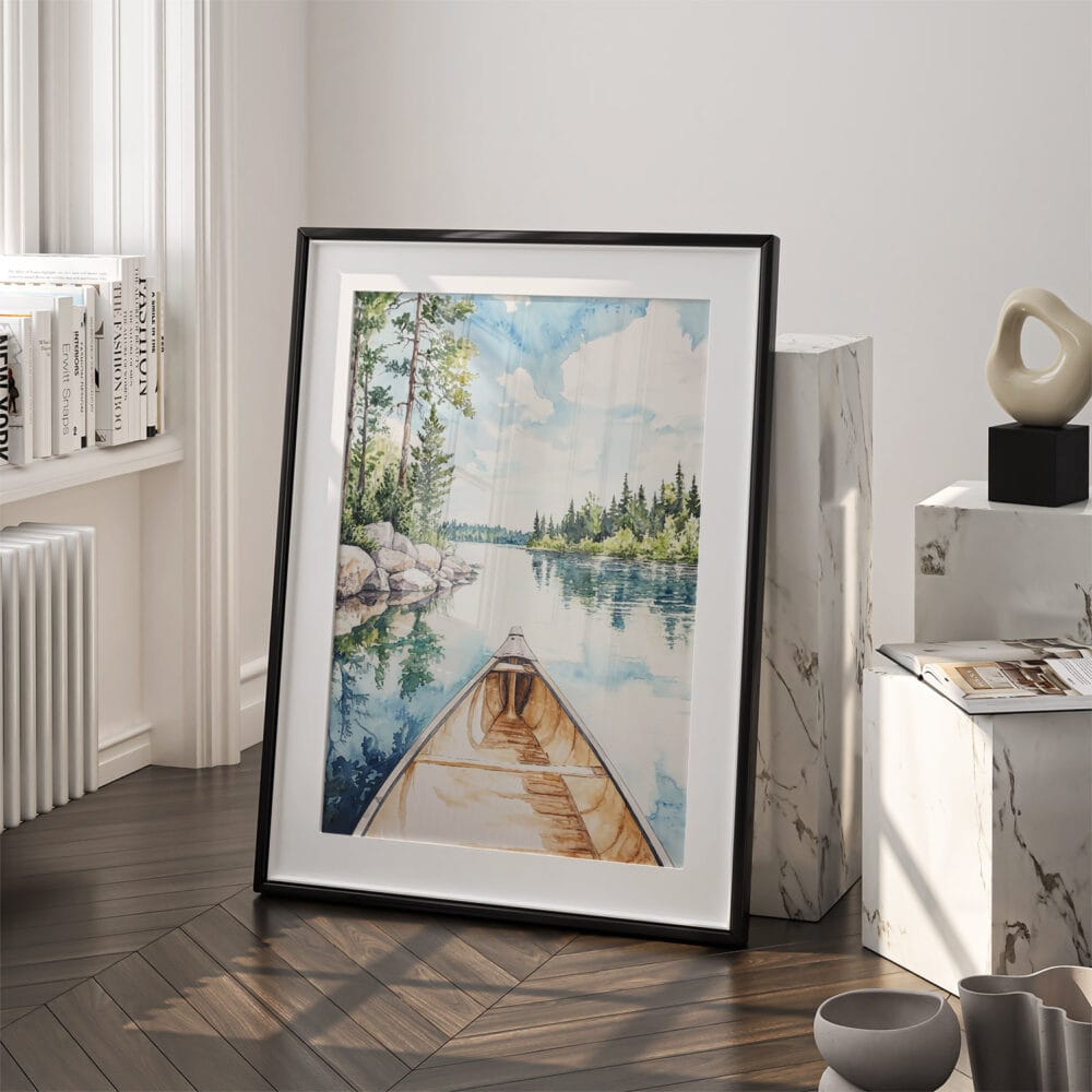 03 - Boundary Waters Minnesota Watercolor Art - Digital Downloads - Frame Standing on floor.jpg 03 - Boundary Waters Minnesota Watercolor Art - Digital Downloads - Frame Standing on floor.jpg
