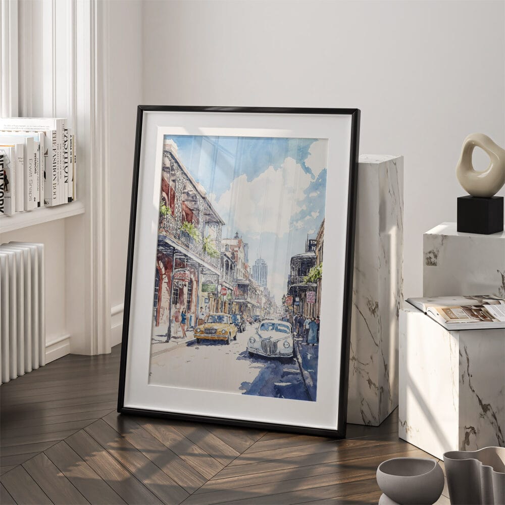 03 - Bourbon Street New Orleans Watercolor Art - Digital Downloads - Frame Standing on floor.jpg 03 - Bourbon Street New Orleans Watercolor Art - Digital Downloads - Frame Standing on floor.jpg