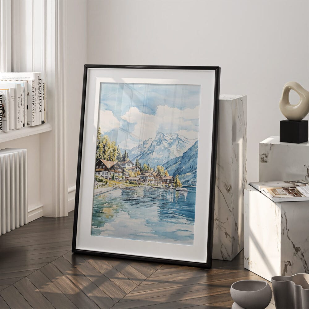 03 - Brienz Watercolor Art - Digital Downloads - Frame Standing on floor.jpg 03 - Brienz Watercolor Art - Digital Downloads - Frame Standing on floor.jpg