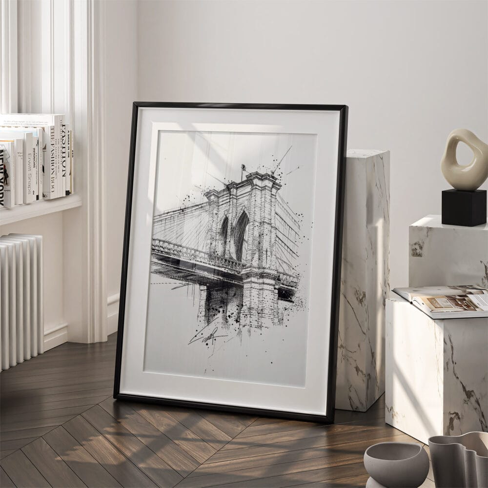 03 - Brooklyn Bridge Pencil Drawing Art - Digital Downloads - Frame Standing on floor.jpg 03 - Brooklyn Bridge Pencil Drawing Art - Digital Downloads - Frame Standing on floor.jpg