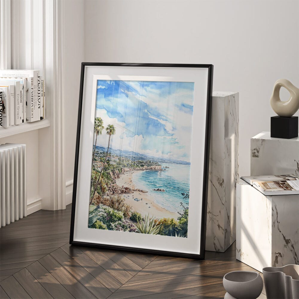 03 - California Laguna Beach Watercolor Art - Digital Downloads - Frame Standing on floor.jpg 03 - California Laguna Beach Watercolor Art - Digital Downloads - Frame Standing on floor.jpg