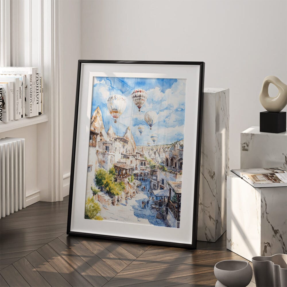 03 - Cappadocia Turkey Watercolor Art - Digital Downloads - Frame Standing on floor.jpg 03 - Cappadocia Turkey Watercolor Art - Digital Downloads - Frame Standing on floor.jpg