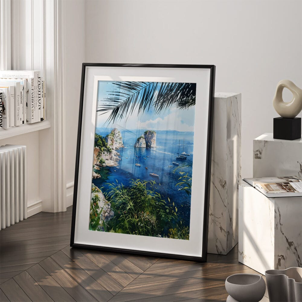 03 - Capri Italy Watercolor Art - Digital Downloads - Frame Standing on floor.jpg 03 - Capri Italy Watercolor Art - Digital Downloads - Frame Standing on floor.jpg