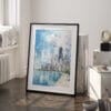 03 - Chicago Skyline Watercolor Art - Digital Downloads - Frame Standing on floor.jpg