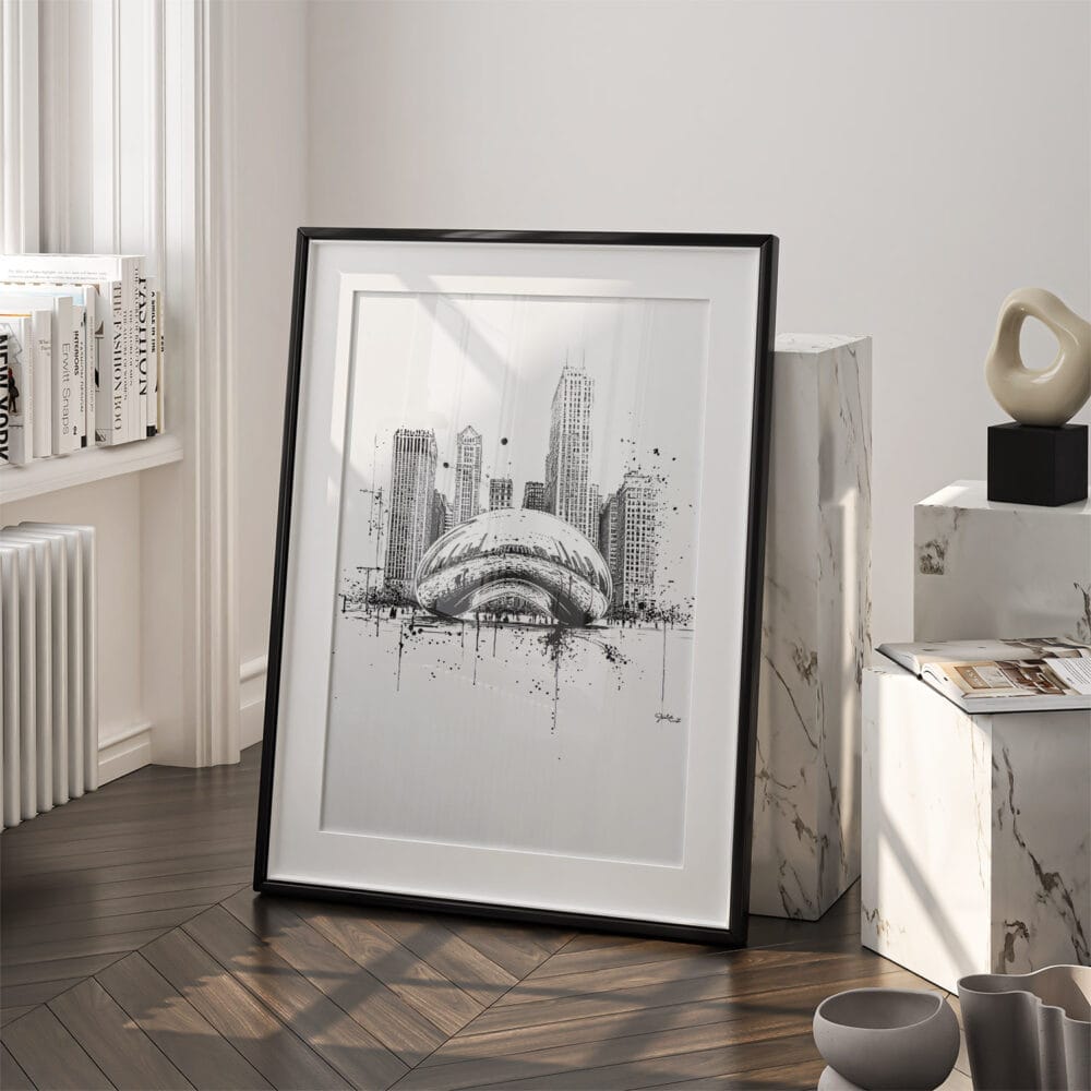 03 - Chicago - The Bean Pencil Drawing Art - Digital Downloads - Frame Standing on floor.jpg 03 - Chicago - The Bean Pencil Drawing Art - Digital Downloads - Frame Standing on floor.jpg