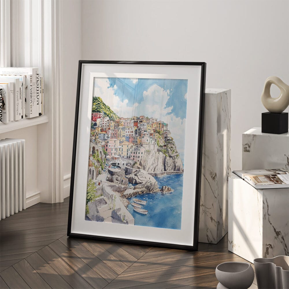 03 - Cinque Terre Watercolor Art - Digital Downloads - Frame Standing on floor.jpg 03 - Cinque Terre Watercolor Art - Digital Downloads - Frame Standing on floor.jpg