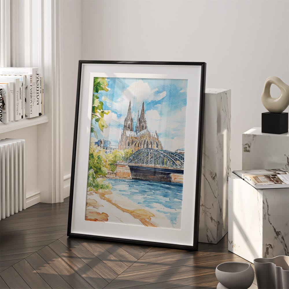 03 - Cologne Cathedral Watercolor Art - Digital Downloads - Frame Standing on floor.jpg 03 - Cologne Cathedral Watercolor Art - Digital Downloads - Frame Standing on floor.jpg