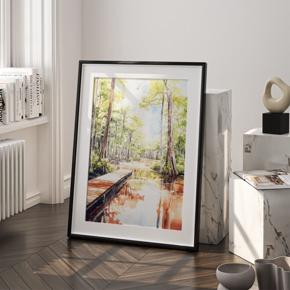 03 - Congaree National Park Watercolor Art - Digital Downloads - Frame Standing on floor.jpg 03 - Congaree National Park Watercolor Art - Digital Downloads - Frame Standing on floor.jpg
