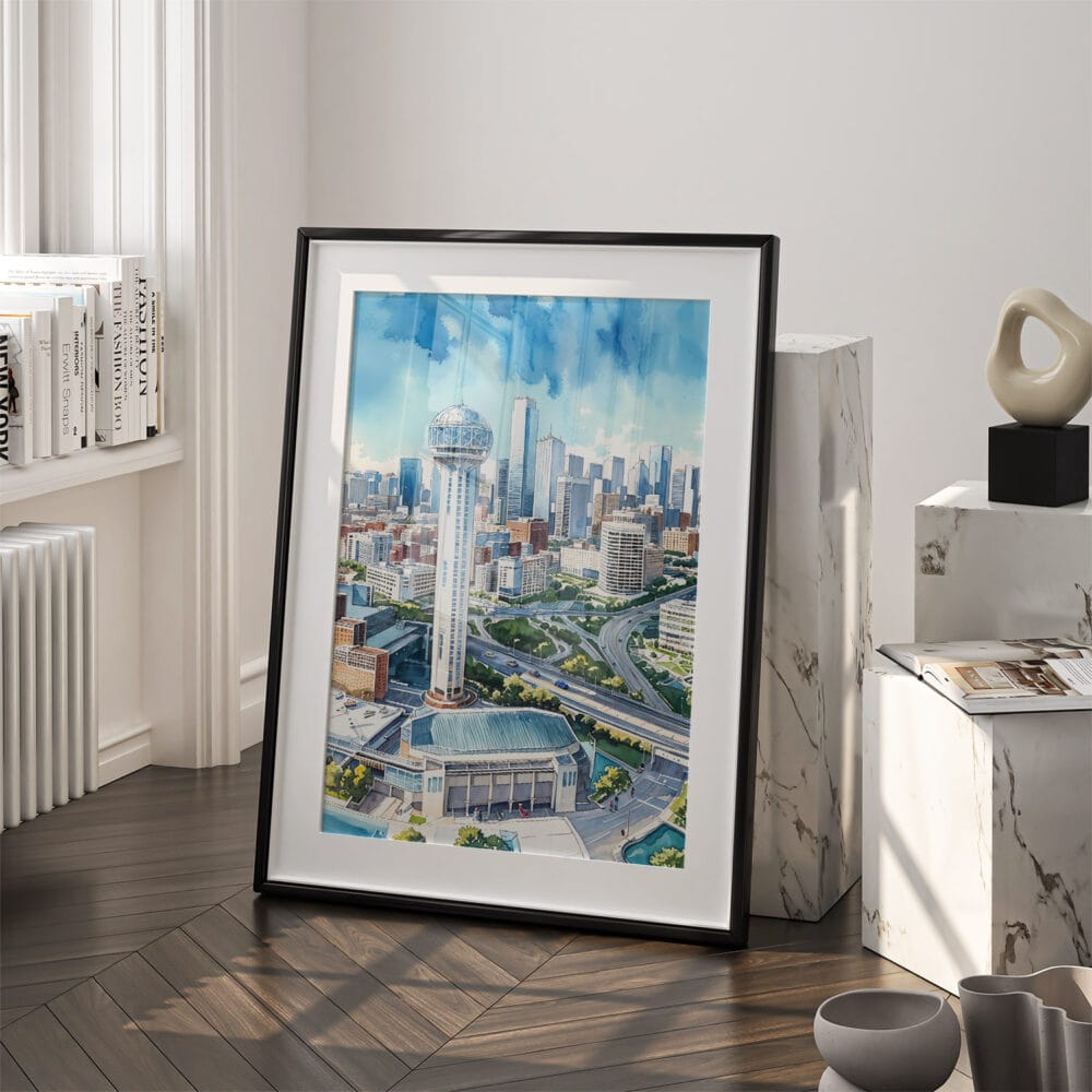 03 - Dallas Texas Skyline Watercolor Art - Digital Downloads - Frame Standing on floor.jpg 03 - Dallas Texas Skyline Watercolor Art - Digital Downloads - Frame Standing on floor.jpg