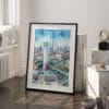 03 - Dallas Texas Skyline Watercolor Art - Digital Downloads - Frame Standing on floor.jpg