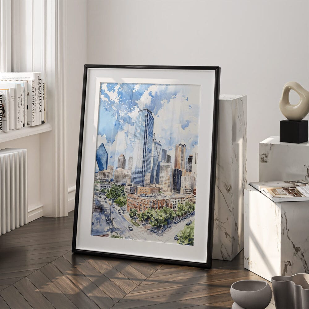 03 - Dallas Texas Watercolor Art - Digital Downloads - Frame Standing on floor.jpg 03 - Dallas Texas Watercolor Art - Digital Downloads - Frame Standing on floor.jpg