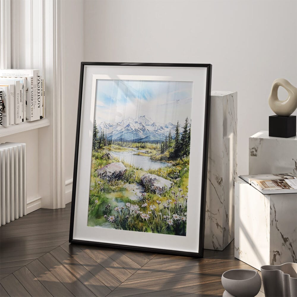 03 - Denali National Park Watercolor Art - Digital Downloads - Frame Standing on floor.jpg 03 - Denali National Park Watercolor Art - Digital Downloads - Frame Standing on floor.jpg