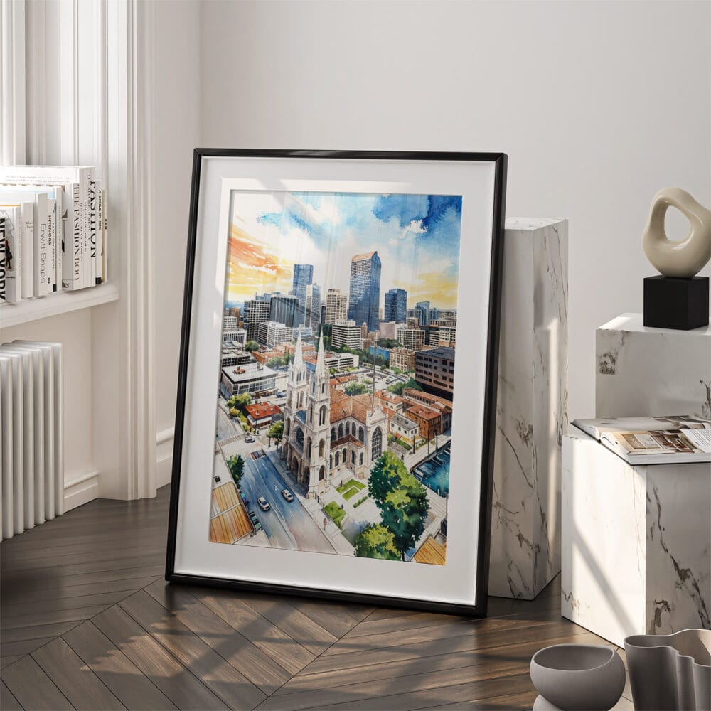 03 - Denver Colorado Skyline Watercolor Art - Digital Downloads - Frame Standing on floor.jpg 03 - Denver Colorado Skyline Watercolor Art - Digital Downloads - Frame Standing on floor.jpg