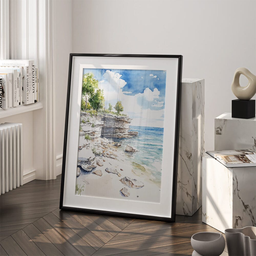 03 - Door County Watercolor Art - Digital Downloads - Frame Standing on floor.jpg 03 - Door County Watercolor Art - Digital Downloads - Frame Standing on floor.jpg
