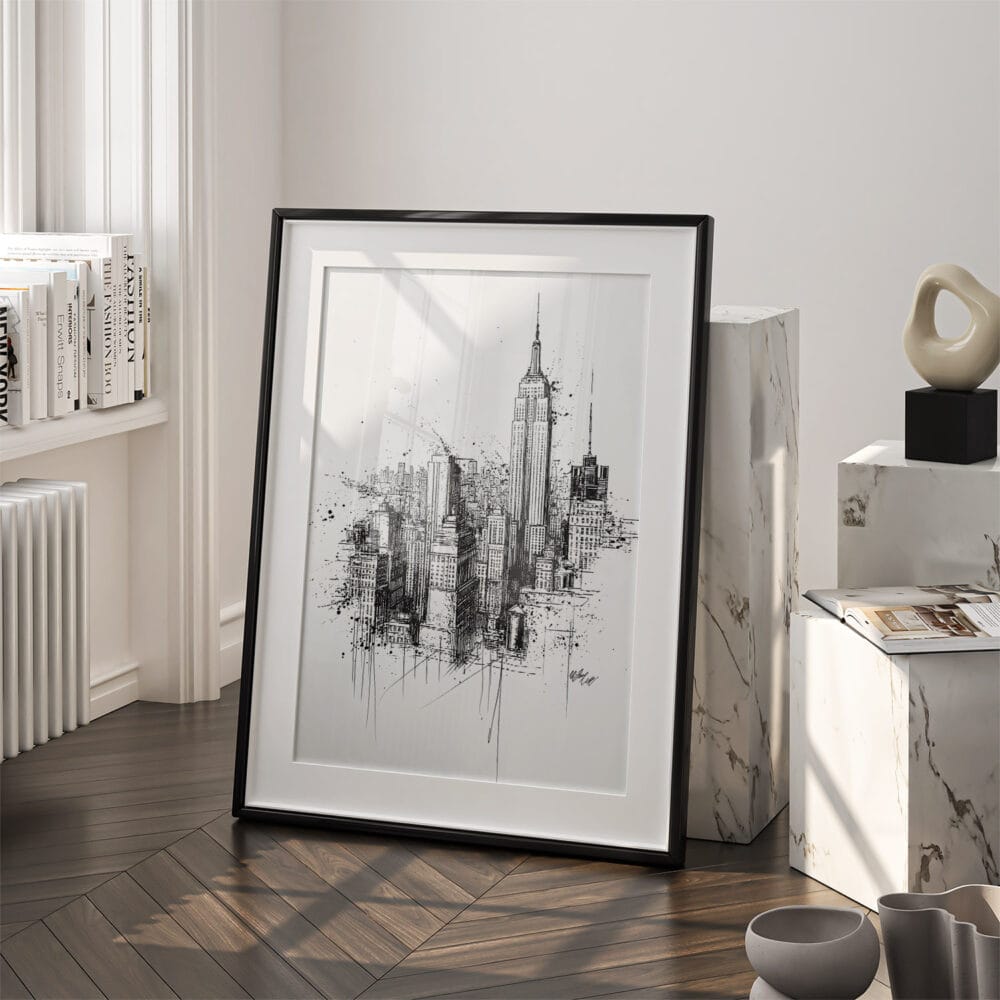 03 - Empire State Building Pencil Drawing Art - Digital Downloads - Frame Standing on floor.jpg 03 - Empire State Building Pencil Drawing Art - Digital Downloads - Frame Standing on floor.jpg
