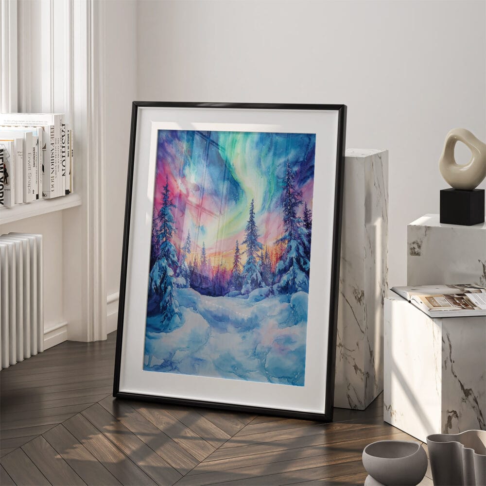 03 - Fairbanks Northern Lights Watercolor Art - Digital Downloads - Frame Standing on floor.jpg 03 - Fairbanks Northern Lights Watercolor Art - Digital Downloads - Frame Standing on floor.jpg